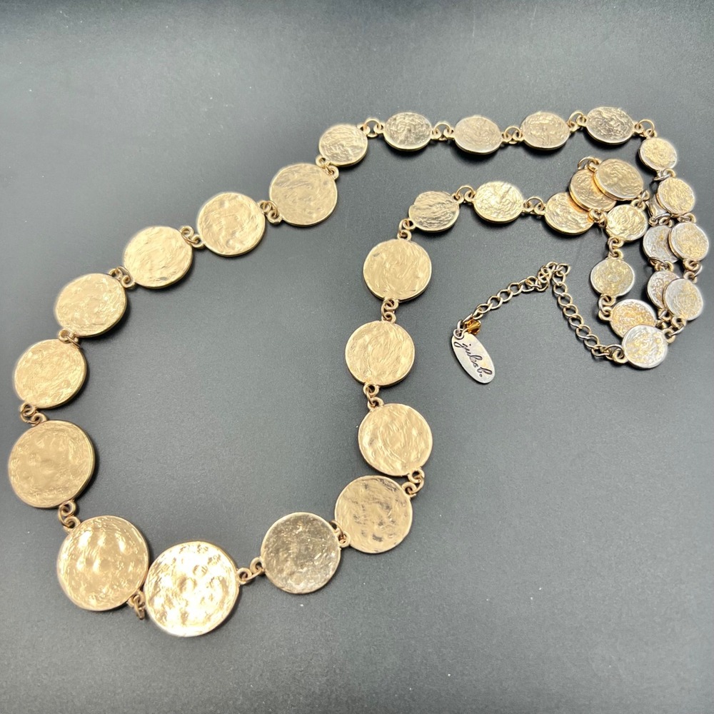 Jules B Hammered Disc Long Necklace 33-36 Gold EX